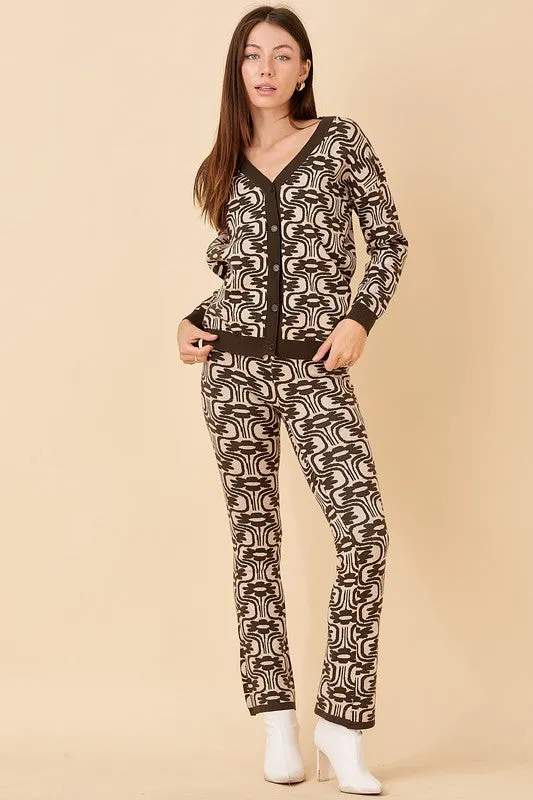Charcoal Floral Print Knit Pants