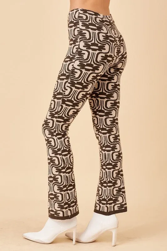 Charcoal Floral Print Knit Pants