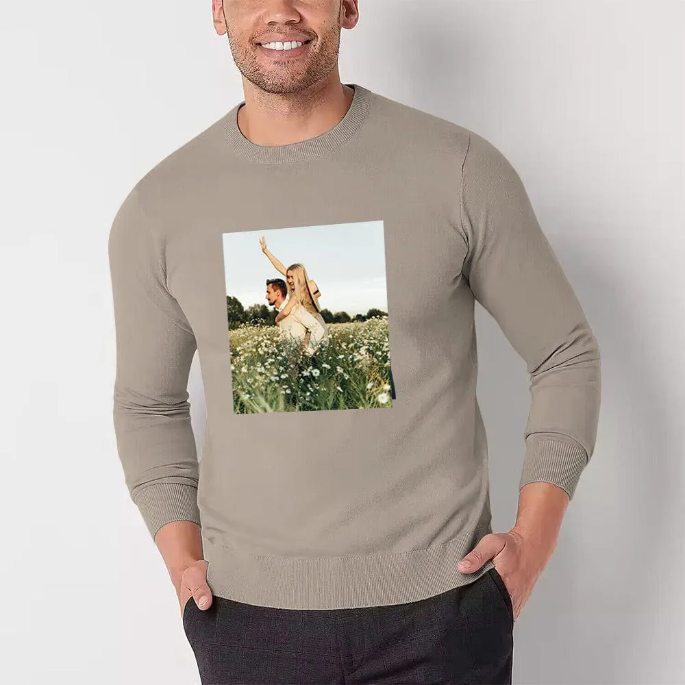 [High Quality]Custom Photo Round Neck Sweater for Men Personalized Long Sleeve Ugly Sweater Tops