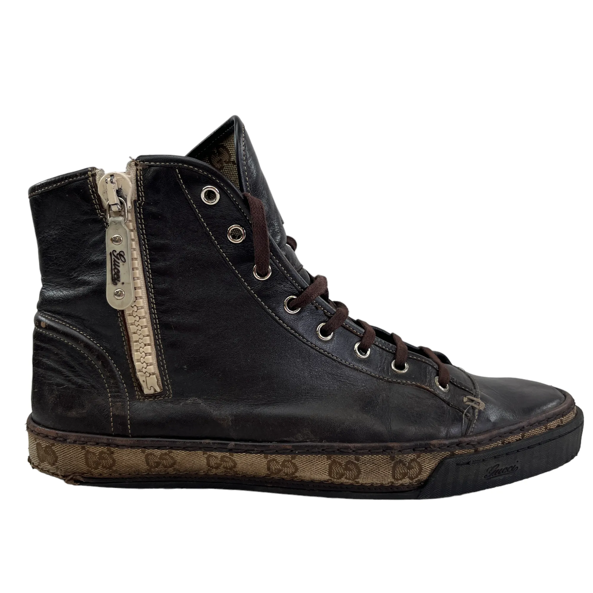 Mens Brown Canvas Zip Trainers - Size EU 43.5 / UK 9.5