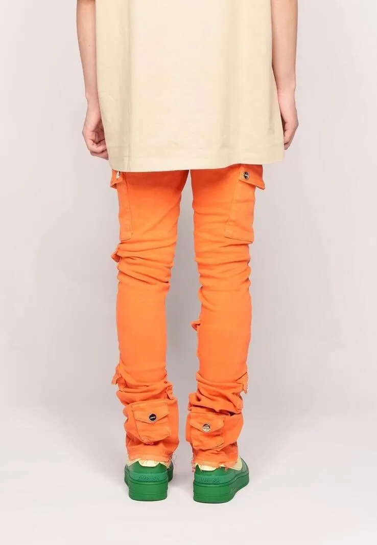 Pheelings MY PLEASURE CARGO FLARE STACK DENIM (ORANGE)