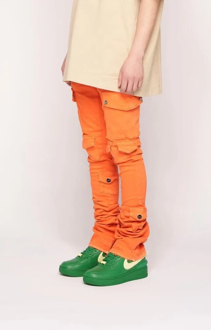 Pheelings MY PLEASURE CARGO FLARE STACK DENIM (ORANGE)