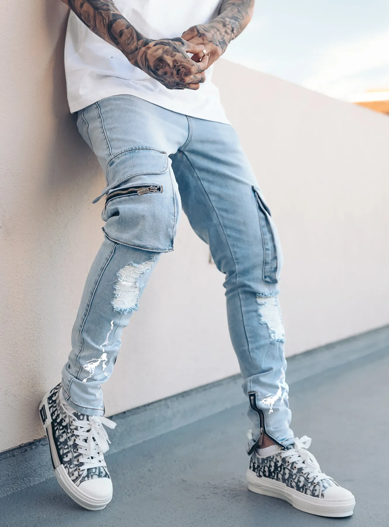 Reflective Thunder Cargo Jeans in Blue