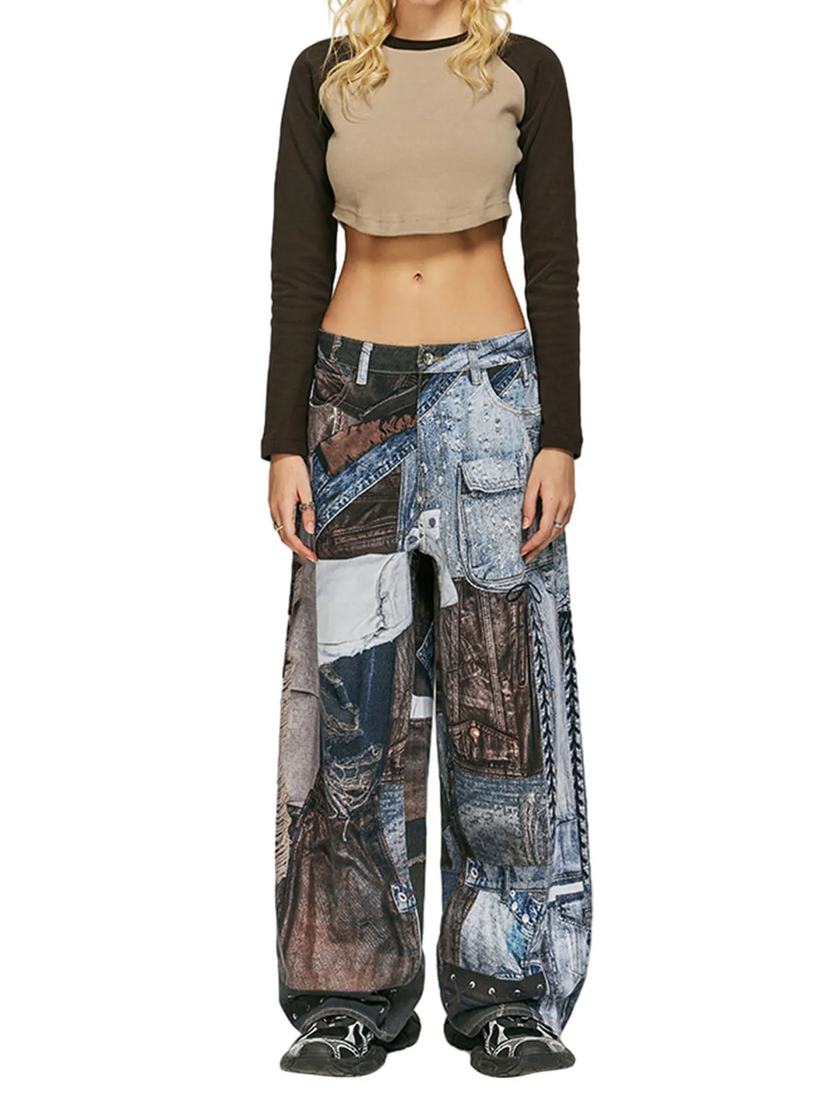 Washed Patchwork Baggy Jeans