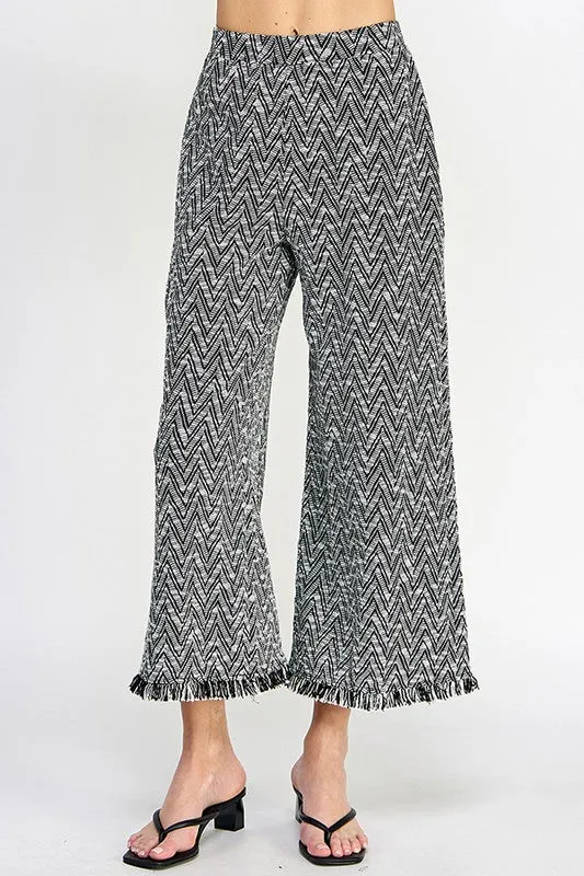 White/Black Fringe Detail Crop Pants