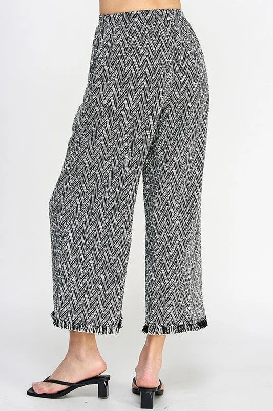 White/Black Fringe Detail Crop Pants