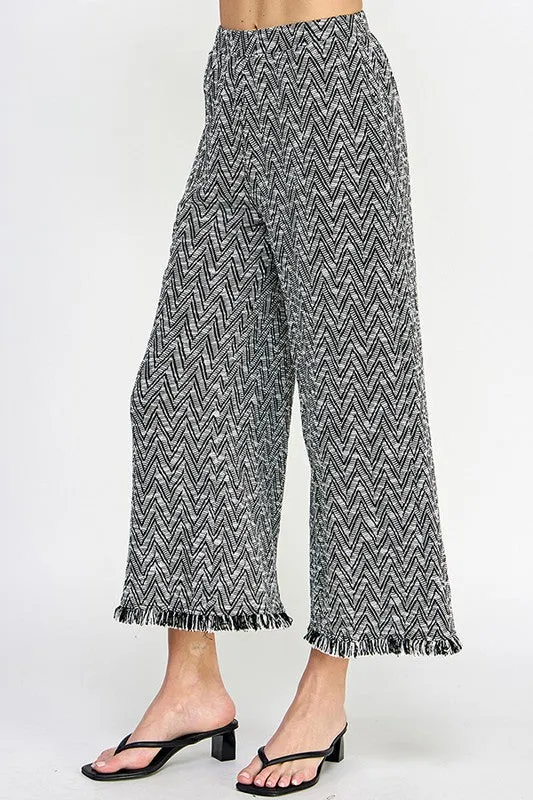 White/Black Fringe Detail Crop Pants