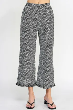White/Black Fringe Detail Crop Pants