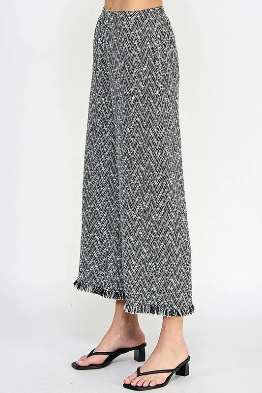 White/Black Fringe Detail Crop Pants