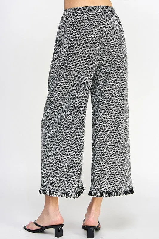 White/Black Fringe Detail Crop Pants